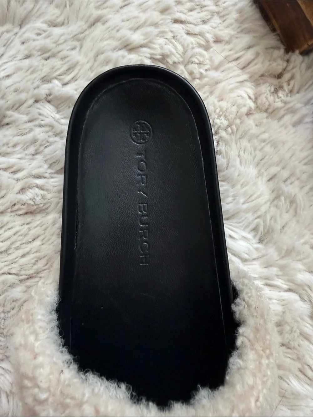 Tory Burch Women's Black Double T Shearling Platform Slide Sandals‎ Size 9